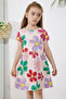 Salmon Floral Print Short Sleeve Girls' Dress 18795 - 4