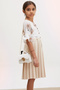 Beige Rose Patterned Short Sleeve Bag Girl's Pleated Dress 18193 - 3