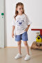 Indigo Flower Printed Belted Shorts Girls' Set 18898 - 5