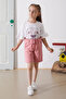 Pink Floral Printed Belted Shorts Girls' Set 18899
