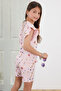 Pink Floral Patterned Ruffled Girl's Children's Shorts Set 18816 - 6