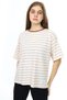 Cream Striped Crew Neck Girl's Short Sleeve T-shirt 18380 - 2