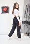 Black Double Cargo Pocket Pink Striped Girl's Parachute Pants 17590 - 5