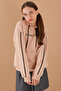 Beige Printed Girls' Striped Hooded Sweatshirt 19220 - 6