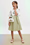 Green Rose Patterned Short Sleeve Bag Girl's Pleated Dress 18191