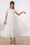 White Jewelled Feather Detailed Girl's Tulle Evening Dress - 3