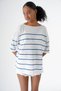 Women's Crew Neck Oversize Short Sleeve Striped Knitwear Sweater White-Navy 24S151 - 4