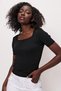 Women's Square Collar Short Sleeve Thin Knitwear Sweater Black 22sw314 - 3