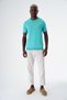 Men's Crewneck Standard Fit Cotton Short Sleeve Knitwear Sweatshirt Turquoise 24s261 - 4