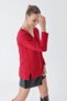 Women's Comfortable Fit Verev Stitching Detailed V-Neck Knitwear Sweater Red 24W117 - 4