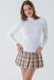 Women's Half Turtleneck Button Detailed Ribbed Knitwear Sweater White 24W107 - 6