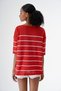 Women's Crew Neck Oversize Short Sleeve Striped Knitwear Sweater Pomegranate-White 24S151 - 5