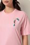 Pink Parrot Embroidery Crew Neck Oversize Women's Short Sleeve T-Shirt- 2422 - 5