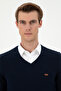 Men's Slim Fit V-Neck Navy Blue Sweater 50297063-Vr033 - 2