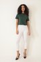 Amida Green Basic Crop T-Shirt with Rose Embroidery on the Shoulder - 2412 - 2