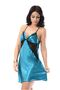 Petrol Green Lace Satin Nightgown - M-393 - 3
