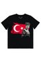 Zero Collar Short Sleeve Moon-Star Gazi M.Kemal Ataturk Printed Cotton/Black Children's T-Shirt