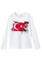 Zero Collar Long Sleeve Moon-Star Gazi M.Kemal Atatürk Printed Cotton/White Children's T-Shirt