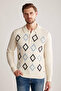 Baklava Pattern Polo Neck Lambswool Ecru Sweater - 2
