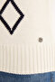 Baklava Pattern Polo Neck Lambswool Ecru Sweater - 8