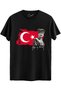 Zero Collar Short Sleeve Moon-Star Gazi M.Kemal Atatürk Printed Cotton/Black T-Shirt