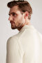 Baklava Pattern Polo Neck Lambswool Ecru Sweater - 4