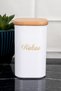 Pack of 12 300 ml Vacuumed Bamboo Wooden Lid Porcelain Look Acrylic Spice Rack with Label Gift - 3