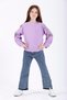 Crew Neck Long Sleeve Flower Printed Lilac Color Girl's Sweatshirt