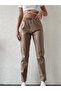 Drawstring Waist Knee-Stitch Detail Leather Pants - 2