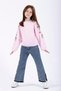 Crew Neck Long Sleeve Flower Printed Powder Color Girl's Sweatshirt - 2