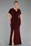 Burgundy Short Sleeve Glitter Long Plus Size Evening Dress Abu39892