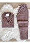 Mink Polka Dot Patterned Front Buttoned Fleece Pajama Set