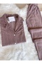 Mink Polka Dot Patterned Front Buttoned Fleece Pajama Set - 4