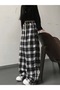 Plaid, Oversize Fit, Line Detail, Black, Sweatpants - 4