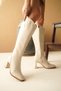 Clara Beige Leather Heeled (8 cm Heeled) Side Zipper Daily Use Boots