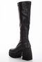Lenora Women's Black Stretch Lightweight Platform Heel Blunt Toe Zipper Boots - 6
