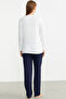 Patchwork Buttoned Pattern Combination Pajama Set - Navy Blue - 6