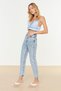 Blue Snow Washed High Waist Mom Jeans - 2