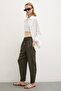 Elastic Waist Pipe Leg Trousers Khaki - 4