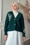 Floral Embroidered Petrol Green Knitwear Cardigan - 2
