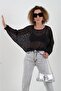 Black Silver Glitter Mesh Blouse