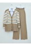 Striped Buttoned Knitwear Set -Tan
