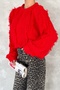 Women's Red Standard Size Ripped Detailed Tasseled Knitwear Sweater