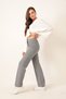 Women's Gray High Waist Ribbed Stitched Lycra Knitted Trousers - 6