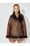 X Zeynep Bastık - Faux Leather Biker Jacket with Faux Fur Collar Detail, Zippered Pockets, Comfortable Fit - 3