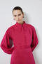 A-Line Buttoned Satin Dress - 4