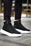 BA0321 Hidden Lace Men's High Sole Black and White Sports Boots - 5