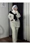 Women's Black Striped Double Knitwear Set with Shoulder Belt in White