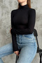 Schwarzer Basic-Langarm-Body mit Rollkragenpullover - 4