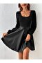 Stylish Long Sleeve Blouse with Leather and Rib Top (No Belt) - 6